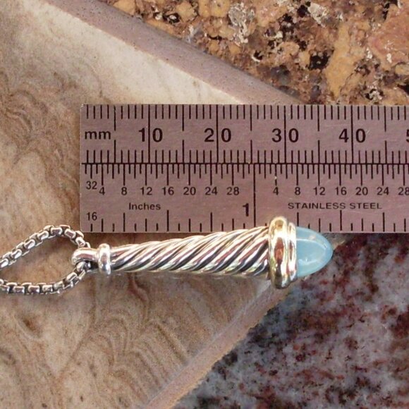Rare & Retired David Yurman Waverly Drop Chalcedony Pendant w/Chain - 14K/925 - Picture 8 of 10